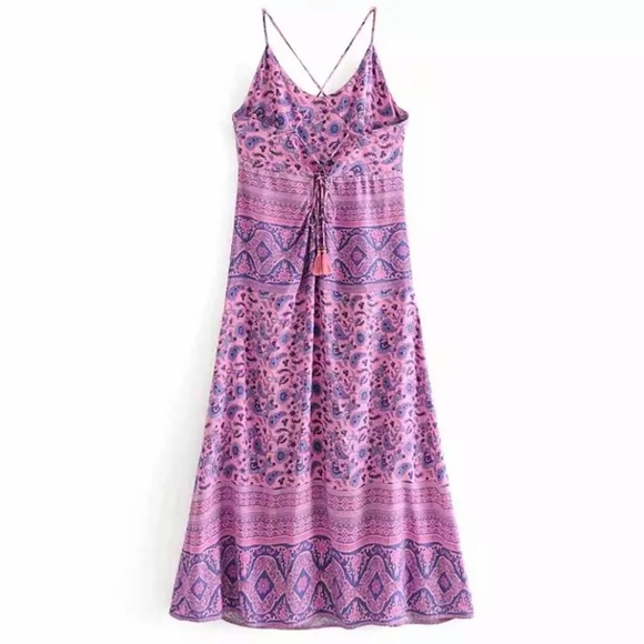 SOLD OUT Purple & Pink Boho Gypsy Maxi Tank Summer Dress - Picture 5 of 6